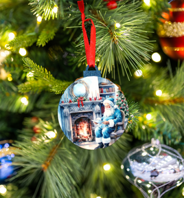 Hanging Ornament - Bauble - Blue Santa Fireplace