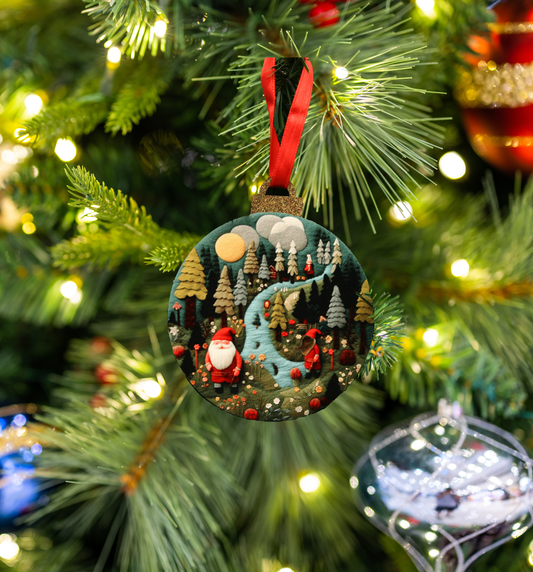 Hanging Ornament - Bauble - Embroidered Gnomes 1