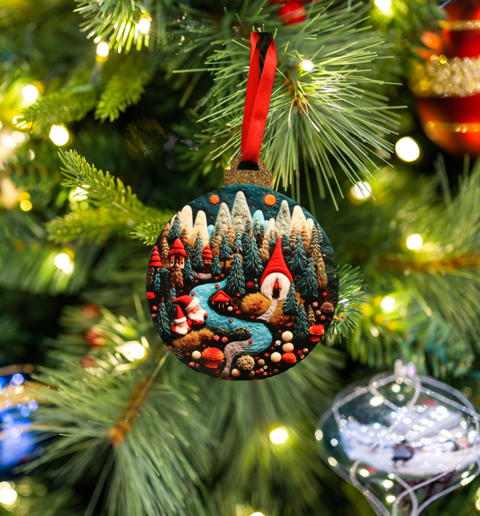 Hanging Ornament - Bauble - Embroidered Gnomes 2