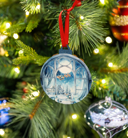 Hanging Ornament - Bauble -Elephant Sleigh Ride - Window