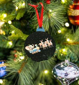 Hanging Ornament - Bauble -Elephant Sleigh Ride - Starry Sky