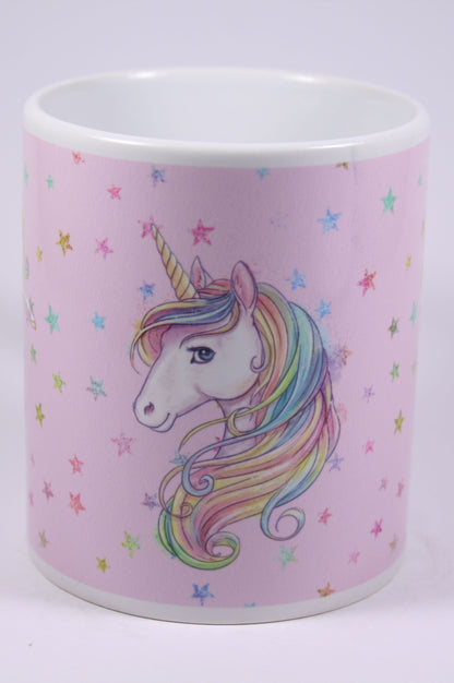 UNICORN MUG - GLITTER STARS PINK - REARING, HEAD, STANDING