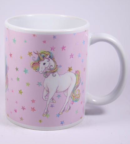 UNICORN MUG - GLITTER STARS PINK - REARING, HEAD, STANDING
