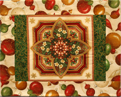 Christmas Fabric Placemat - Red Green & Gold (Set of 4)