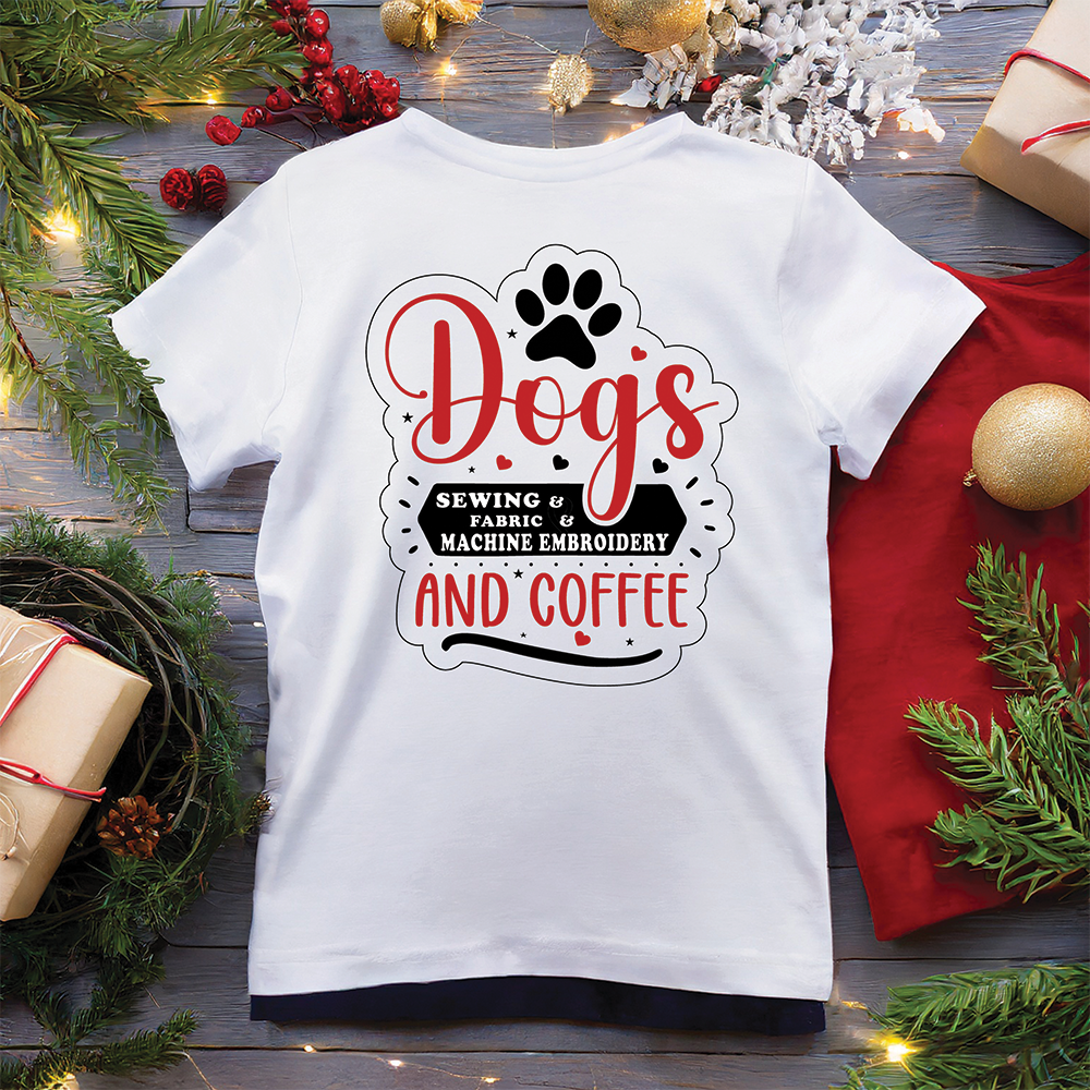 Dogs Sewing Fabric M. Emb & Coffee | T-SHIRT