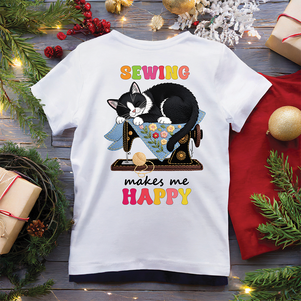 Sewing Makes Me Happy Cat | T-SHIRT