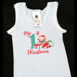 SINGLET BLUE - 1ST CHRISTMAS TEAL & RED - CHRISTMAS BEAR