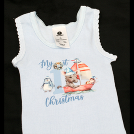 SINGLET BLUE - 1ST CHRISTMAS BLUE - ZEBRA BOAT