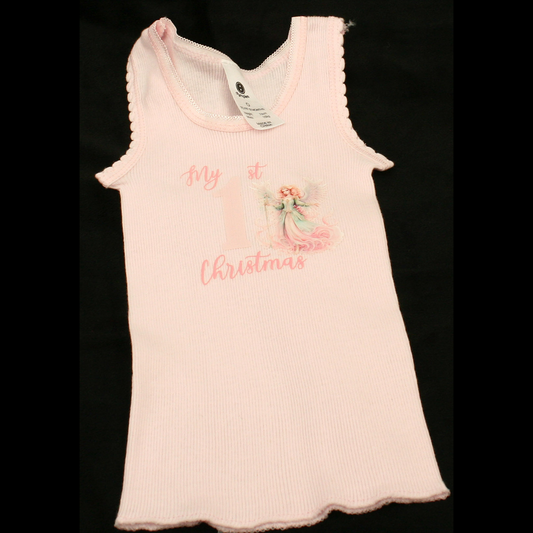 SINGLET PINK - 1ST CHRISTMAS PINK - CHRISTMAS ANGEL