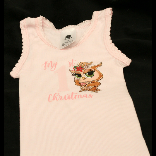 SINGLET PINK - 1ST CHRISTMAS PINK - CHRISTMAS OWL 3