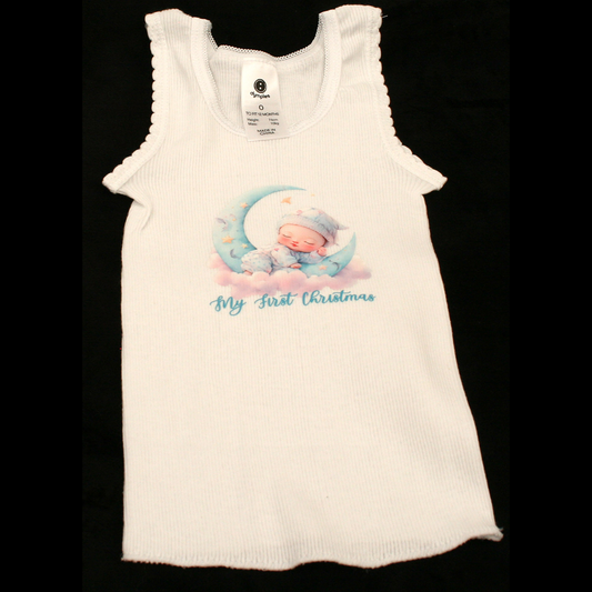 SINGLET WHITE - 1ST CHRISTMAS BLUE - BABY MOON 1
