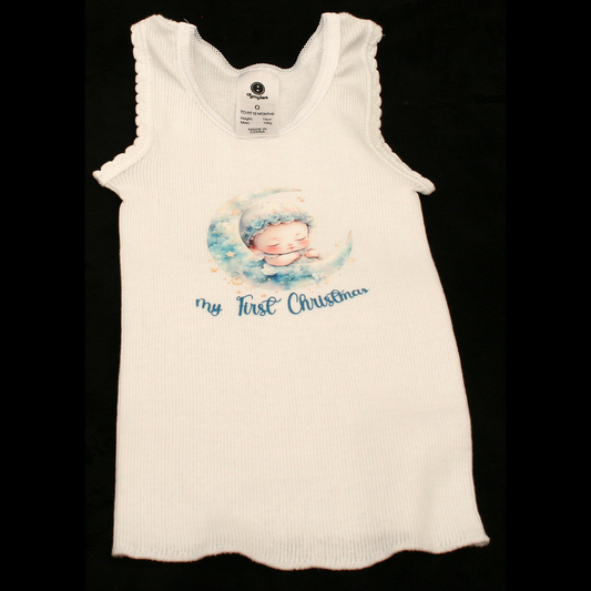 SINGLET WHITE - 1ST CHRISTMAS BLUE - BABY MOON 2