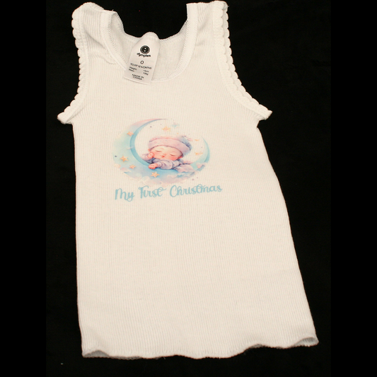 SINGLET WHITE - 1ST CHRISTMAS BLUE - BABY MOON 3