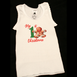 SINGLET WHITE - 1ST CHRISTMAS GREEN & RED - GINGERBREAD 1