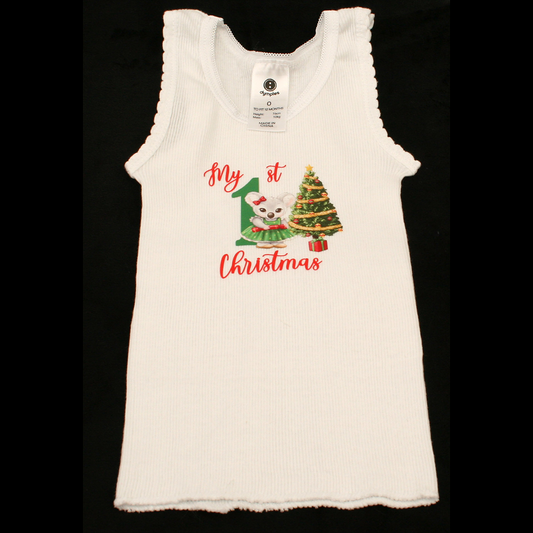 SINGLET WHITE - 1ST CHRISTMAS GREEN & RED - CHRISTMAS KOALA