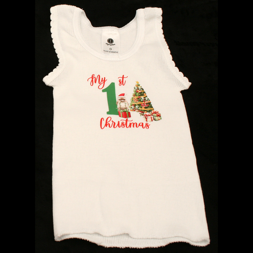 SINGLET WHITE - 1ST CHRISTMAS GREEN & RED - CHRISTMAS KOOKABURRA