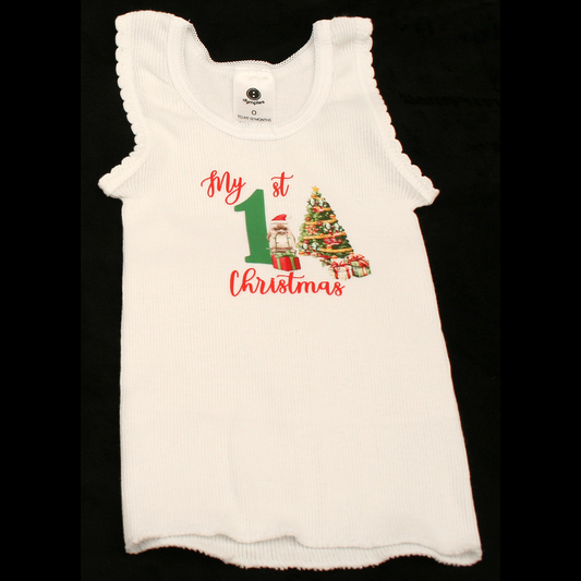 SINGLET WHITE - 1ST CHRISTMAS GREEN & RED - CHRISTMAS KOOKABURRA