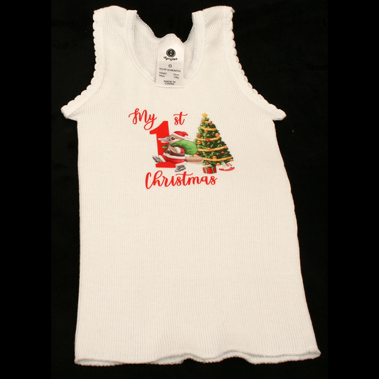 SINGLET WHITE - 1ST CHRISTMAS RED - SANTA PLATYPUS