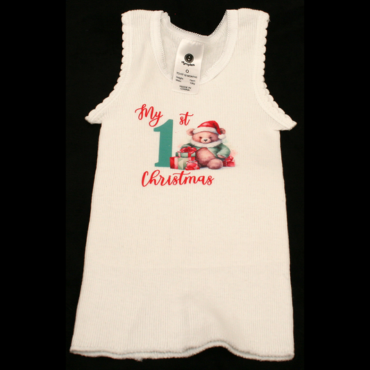 SINGLET WHITE - 1ST CHRISTMAS TEAL & RED - CHRISTMAS BEAR 4