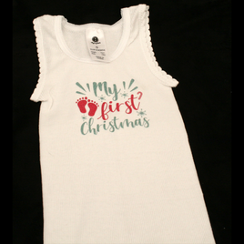 SINGLET WHITE - MY FIRST CHRISTMAS TEAL & RED - GLITTER FEET