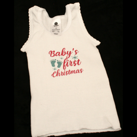 SINGLET WHITE - BABY'S FIRST CHRISTMAS TEAL & RED - GLITTER FEET