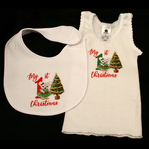 AUSTRALIANA - MY 1ST CHRISTMAS GREEN & RED - CHRISTMAS KOALA - Singlet & Bib SET