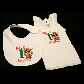 MY 1ST CHRISTMAS GREEN & RED - CHRISTMAS OWLS 2- Singlet & Bib SET