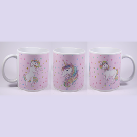 UNICORN MUG - GLITTER STARS PINK - REARING, HEAD, STANDING