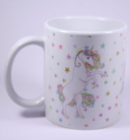 UNICORN MUG - GLITTER STARS - REARING, HEAD, STANDING