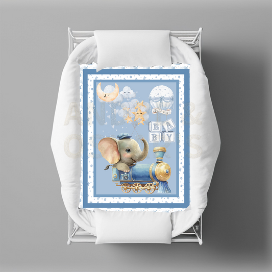 LIMITED EDITION | Bassinet Quilt - ELEPHANT/TRAIN