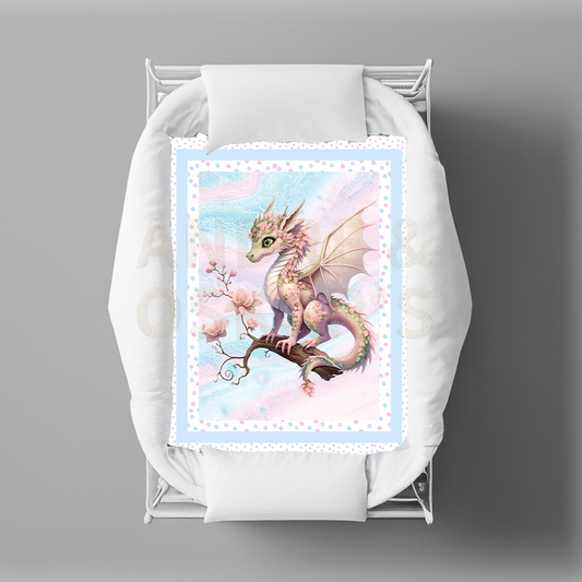 LIMITED EDITION | FAIRY DRAGONS - Bassinet Quilt -  Blue Border  (1 OFF Colorways)