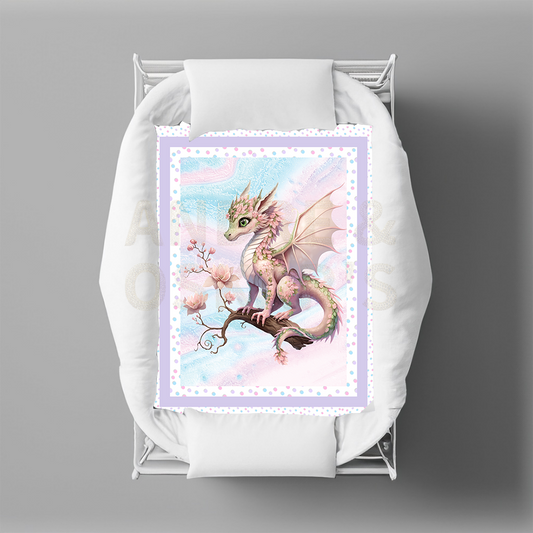 LIMITED EDITION | FAIRY DRAGONS - Bassinet Quilt -  Lilac Border  (1 OFF Colorways)