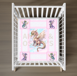A&O - FAIRY DRAGONS - Cot Quilts - Pink Border