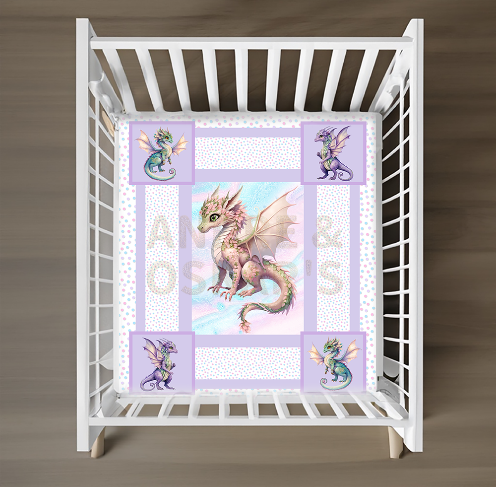 LIMITED EDITION | FAIRY DRAGONS - Cot Quilts - Lilac Border  (1 OFF Colorways)