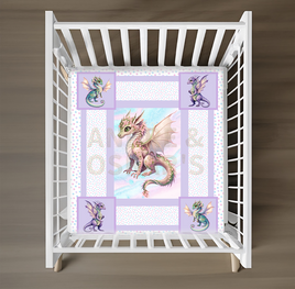 LIMITED EDITION - FAIRY DRAGONS - Cot Quilts - Lilac Border  (1 OFF Colorways)