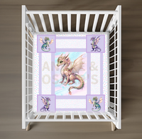 LIMITED EDITION - FAIRY DRAGONS - Cot Quilts - Blue Border  (1 OFF Colorways)