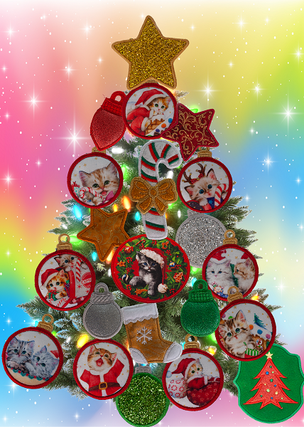 Magnetic Christmas Tree (Medium) Decorated - Kitten Lovers