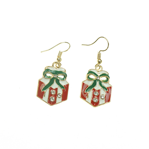 Earrings - Gold - Enamel Christmas Present