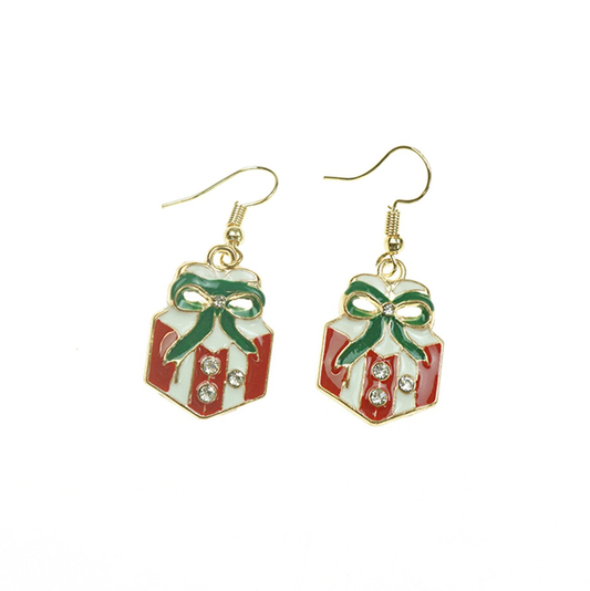 Earrings - Gold - Enamel Christmas Present