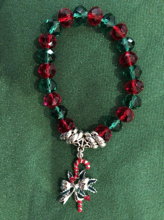 Bracelet - Red  Green Silver - Enamel Candy Cane