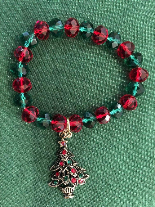 Bracelet - Red  Green - Enamel Christmas Tree