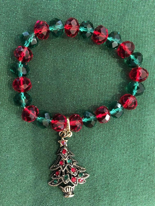 Bracelet - Red  Green - Enamel Christmas Tree