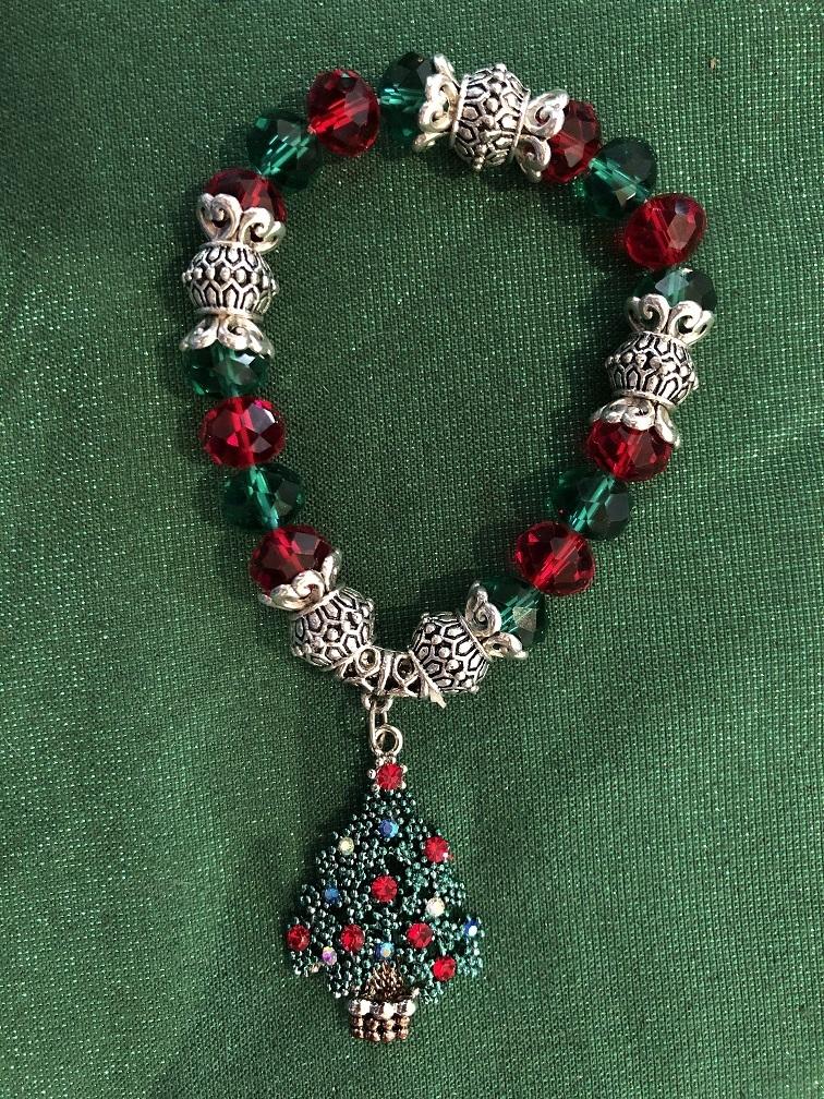 Bracelet - Red  Green Silver - Christmas Tree