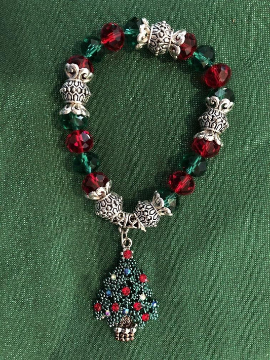 Bracelet - Red  Green Silver - Christmas Tree