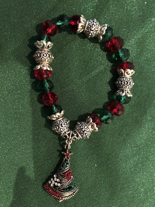 Bracelet - Red  Green Silver - Christmas Tree Spiral