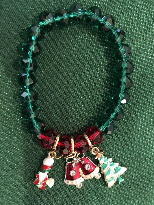 Bracelet - Red  Green - Enamel Candy Cane, Bells, Tree